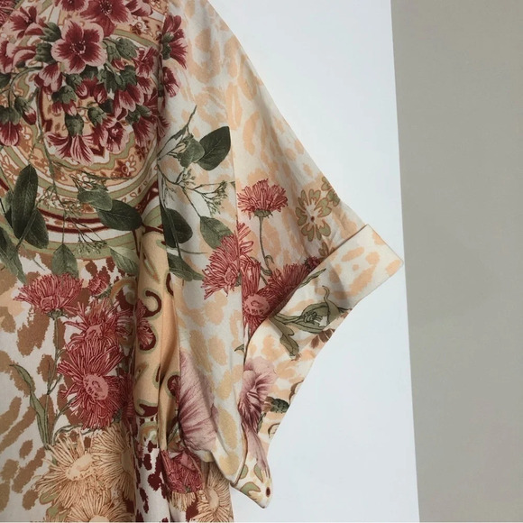 Soft Surroundings Tunic Floral Large Multicoloured Short Sleeves Pleated Blouse - Picture 7 of 10
